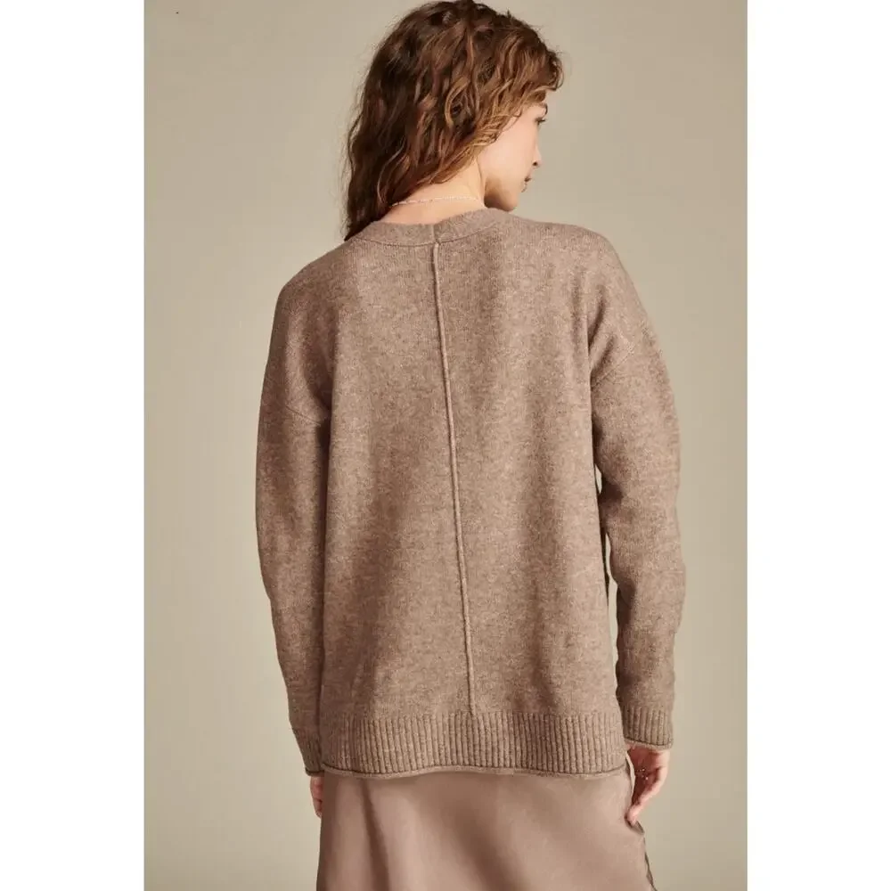 Lucky Brand Women's Sweater Slouchy V-Neck Cardigan Grandpa Brown Size XL NWOT